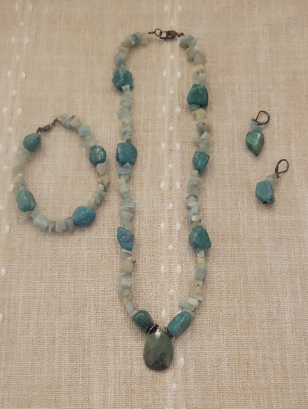 Handcrafted Amazonite Necklace, Bracelet & Earring Set - Aqua Green
